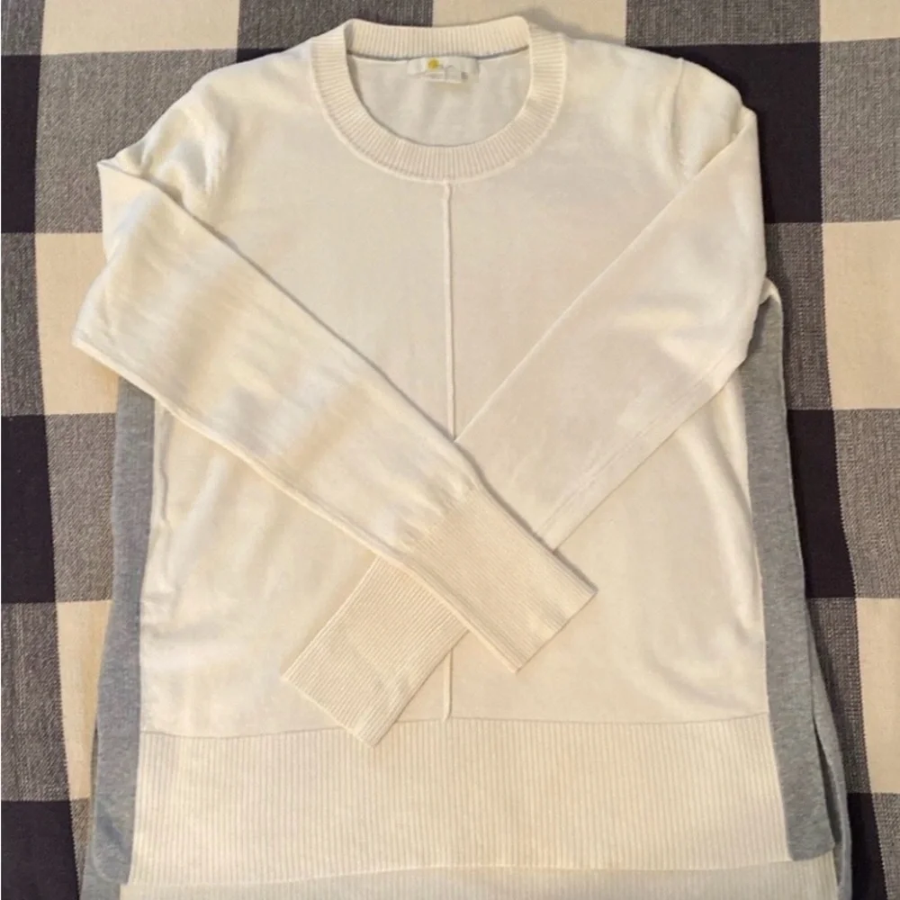 Boden Cream and Gray Crew Neck Sweater